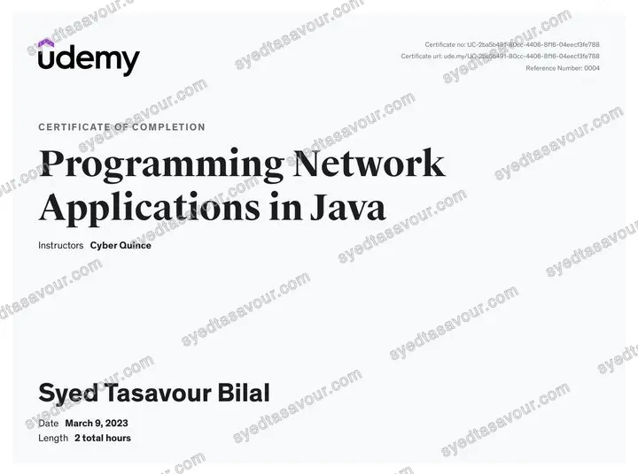 Programming Network Applications in Java certificate, issued by Udemy