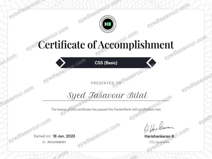 CSS (Basic) certificate, issued by HackerRank