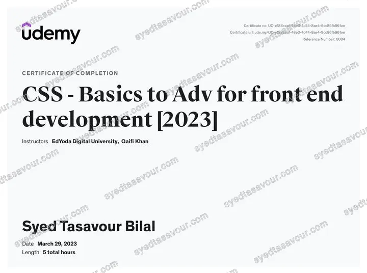 Advanced CSS & Responsive Design certificate, issued by Udemy