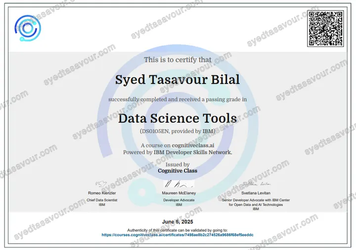 Data Science Tools certificate, issued by IBM