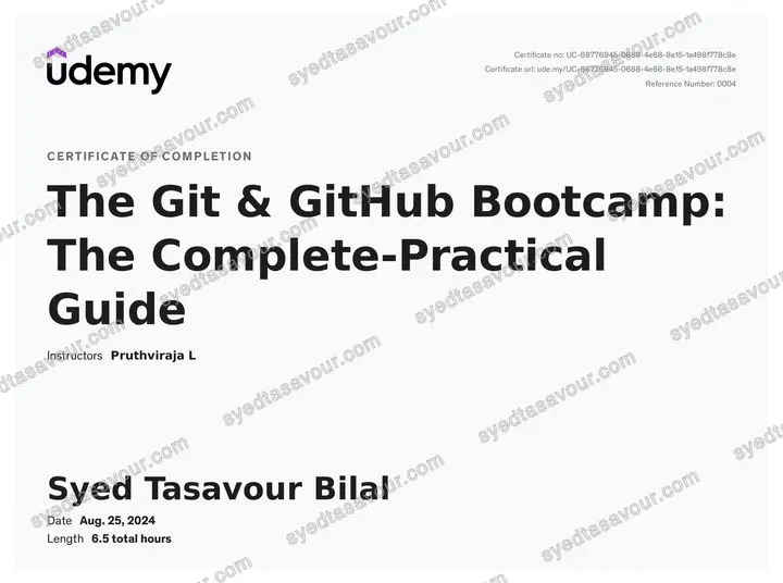 Git & GitHub Mastery certificate, issued by Udemy