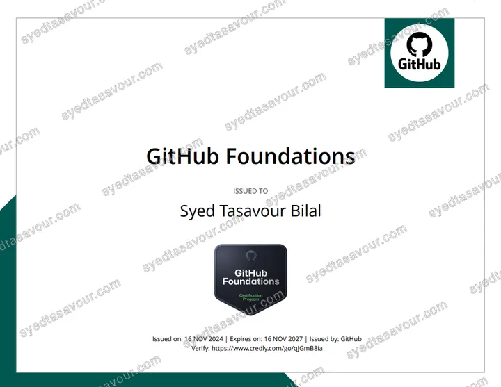 GitHub Foundations certificate, issued by GitHub