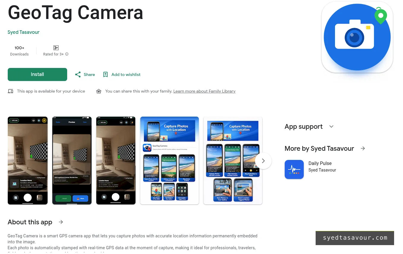 GeoTagCamera — screenshot of the shipped interface