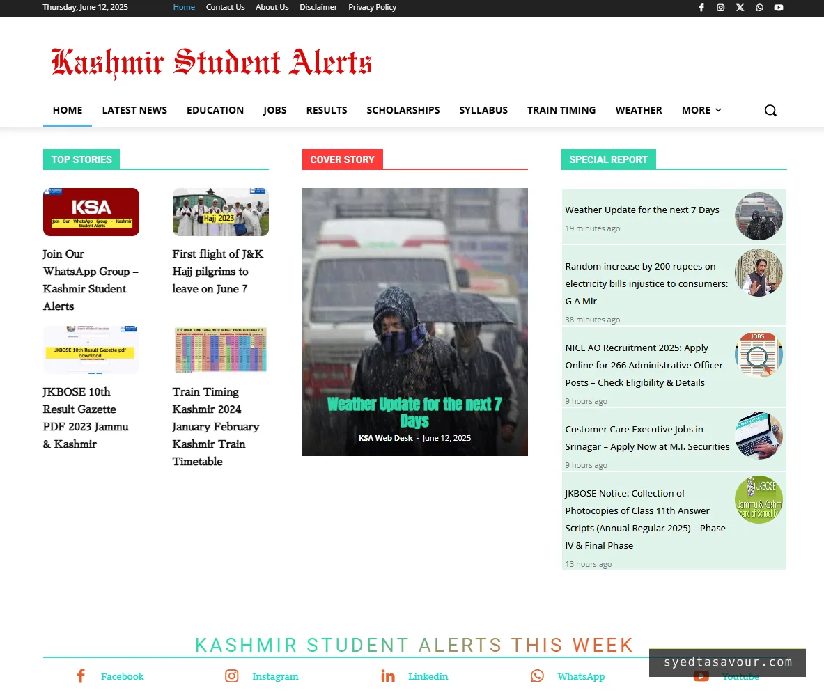 Kashmir Student Alerts — screenshot of the shipped interface