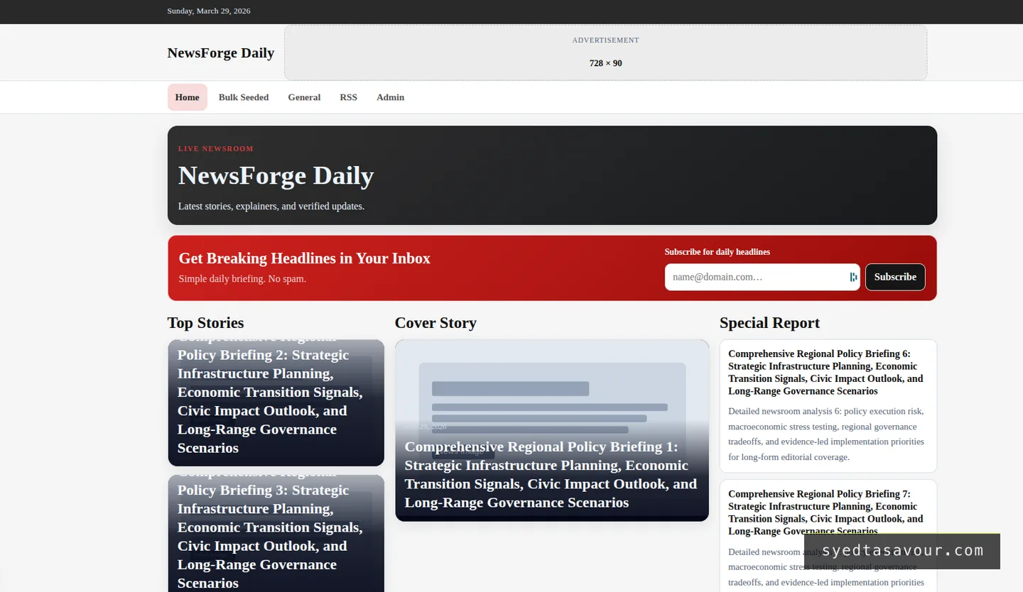 NewsForge — screenshot of the shipped interface
